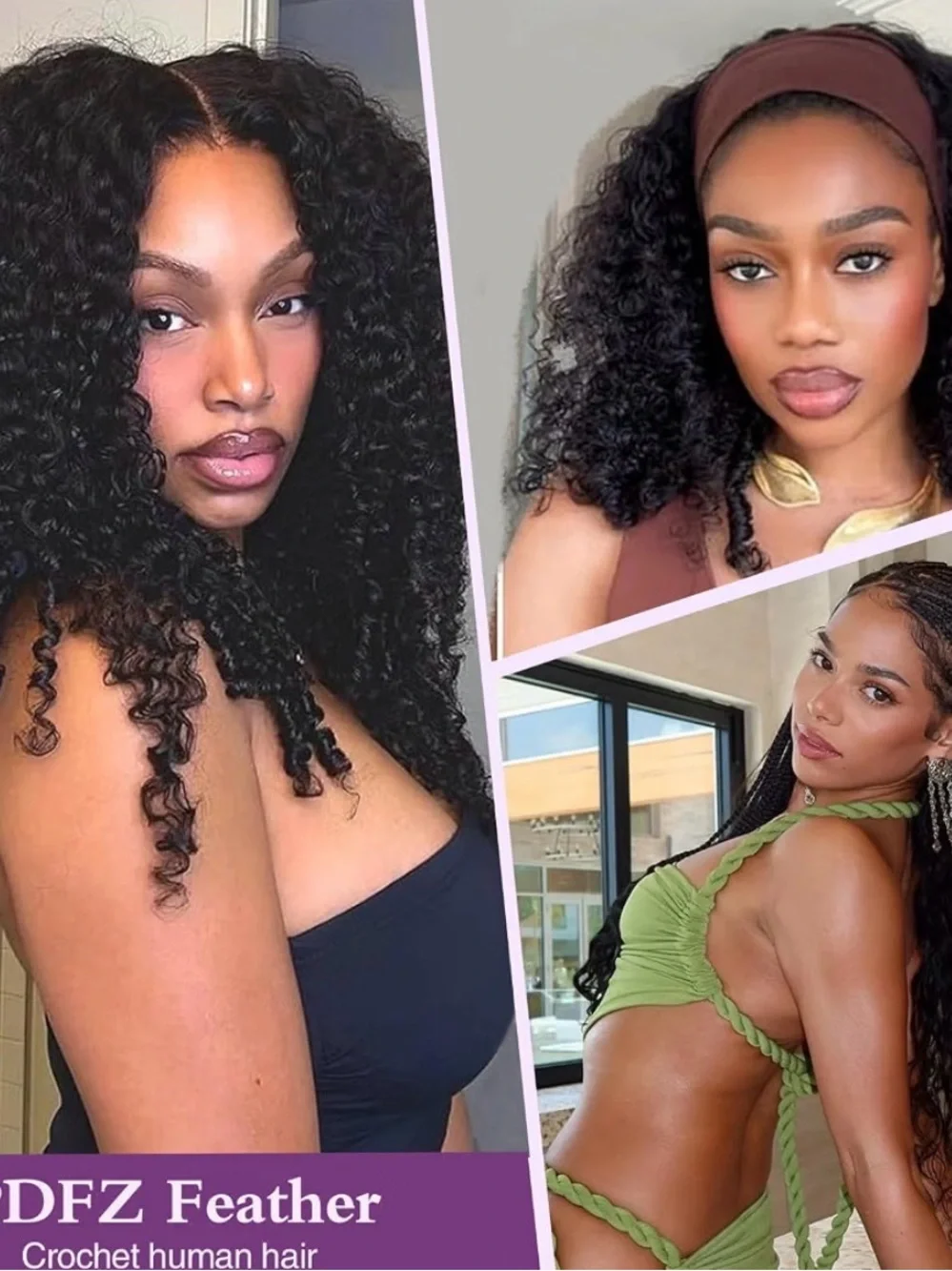 New! Feather Crochet 18” 75g Pack Human Hair Extensions Loose Deep Wave Black